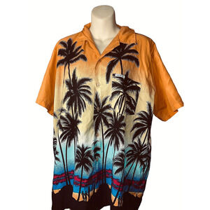 L Hawaiian Tropical Camp Shirt Aloha Vivid Colors Yellow High Seas Resort Wear
